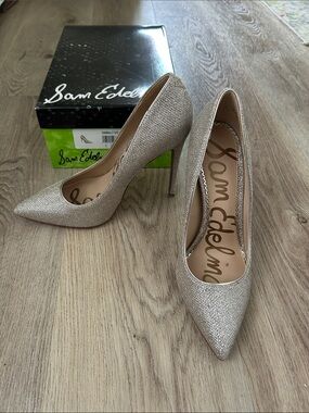 Sam Edelman Glitter Pointed-Toe Stiletto Heels in Champagne Gold